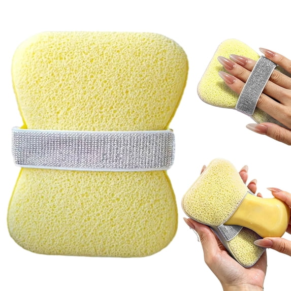 Bar Soap Scrubber Pouch,Shower Sponge with Soap Pocket and Hand Strap,Exfoliating Bath Sponge,Soap Saver Exfoliator Shower Pad,Dead Skin Remover for Men Women,4.72x3.34 inch(Yellow)