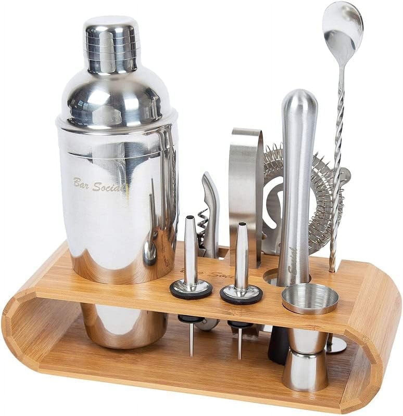 Bar Social Cocktail Shaker Set with Stand, Pr ofessional Home Bartender