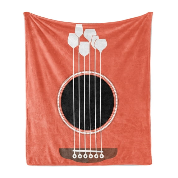 Bar Soft Flannel Fleece Throw Blanket, Acoustic Guitar Hole and Wine Glasses as Strings Musical Atmosphere, Cozy Plush for Indoor and Outdoor Use, 50" x 60", Salmon White, by Ambesonne