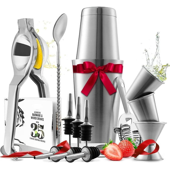 Bar St Cocktail Shakr St, Stainlss Stl Mixology Bartndr Kit, 16 Pic Cocktail Kit, Silvr Cocktail St, Bar Tools: 30oz Martini Shakr, Muddlr, Bar Kit Cocktail Book, Jiggr and Pourrs