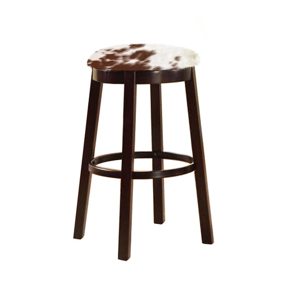 Bar Stool 24" Tall Wood Dark Brown Espresso Kitchen Game Room Swivel Seat Stool Featuring an Authentic Cowhide Covered Seat Cushion-Medium Brown Dapple