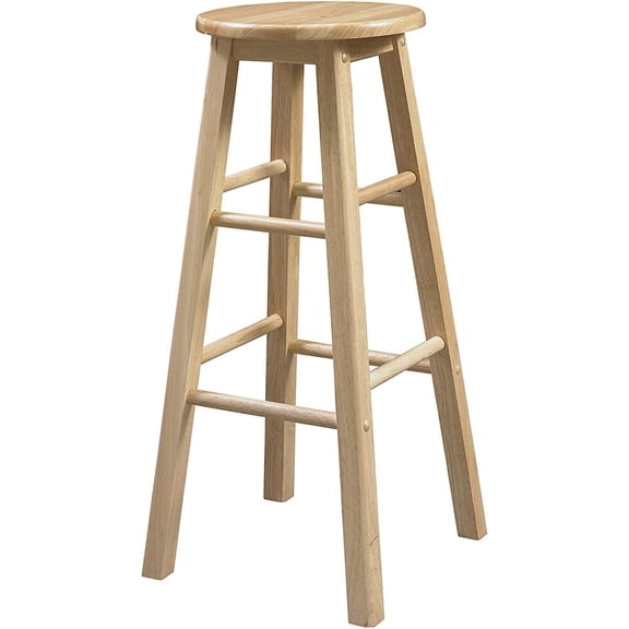 Bar Stool 29 Inch " Solid Wood Legs, Round Seat " Natural Finish Kitchen & Pub