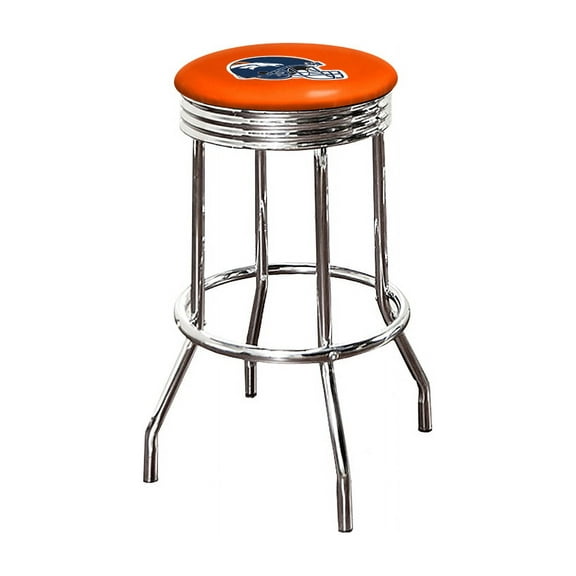 Bar Stool 29" Tall Backless Chrome Metal with Swivel Seat Cushion Featuring Your Favorite Football Team Logo on Colored Vinyl (Broncos Helmet-Orange)