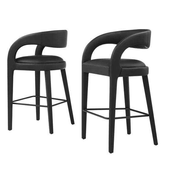 Bar Stool Chair Barstool, Black, Vegan Leather, Pub Cafe Bistro Dining Kitchen Hospitality Restaurant, Modern Contemporary HB35948