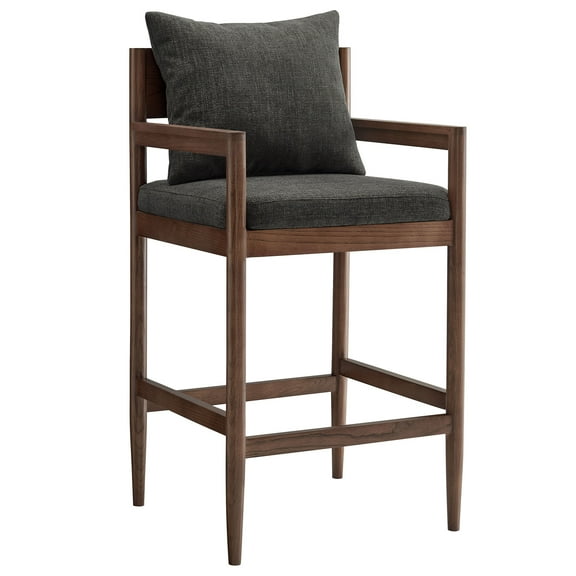 Bar Stool Chair Barstool, Dark Gray, Fabric, Wood, Bar Pub Cafe Bistro Dining Kitchen Hospitality Restaurant, Modern Contemporary, HB37884