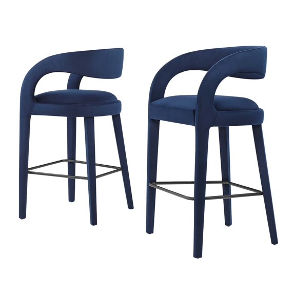 Bar Stool Chair Barstool, Midnight Blue, Velvet, Pub Cafe Bistro Dining Kitchen Hospitality Restaurant, Modern Contemporary Boutique HB35947