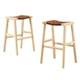 thumbnail image 1 of Bar Stool Chair Barstool, Set of 2, Brown Natural, Faux Vinyl Leather, Wood, Pub Cafe Bistro Dining Kitchen Hospitality Restaurant, Modern Contemporary HB36075, 1 of 10