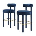 thumbnail image 1 of Bar Stool Chair Barstool, Set of 2, Midnight Blue, Velvet, Pub Cafe Bistro Dining Kitchen Hospitality Restaurant, Modern Contemporary Boutique HB36136, 1 of 11