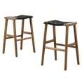 thumbnail image 1 of Bar Stool Chair Barstool, Set of 2, Walnut Black, Faux Vinyl Leather, Wood, Pub Cafe Bistro Dining Kitchen Hospitality Restaurant, Modern Contemporary HB36077, 1 of 10