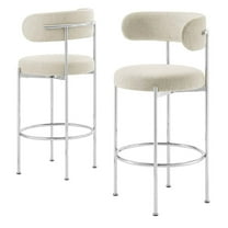 Bar Stool Chair Barstool, Set of 2, Beige, Fabric, Metal, Pub Cafe Bistro Dining Kitchen Hospitality Restaurant, Modern Contemporary HB35922
