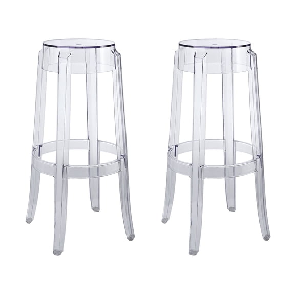 Bar Stool Chair Barstool, Set of 2, Clear, Plastic, Pub Cafe Bistro Dining Kitchen Hospitality Restaurant, Modern Contemporary HB32548