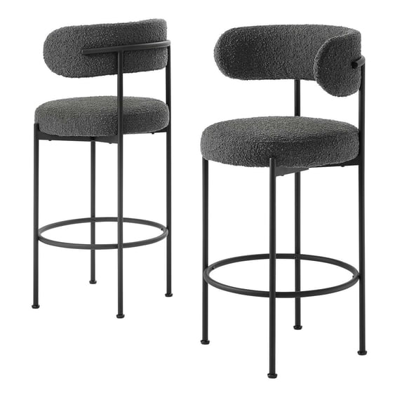 Bar Stool Chair Barstool, Set of 2, Dark Grey Gray, Fabric, Metal, Pub Cafe Bistro Dining Kitchen Hospitality Restaurant, Modern Contemporary HB35919