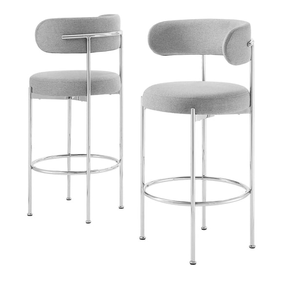 Bar Stool Chair Barstool, Set of 2, Grey Gray, Fabric, Metal, Pub Cafe Bistro Dining Kitchen Hospitality Restaurant, Modern Contemporary HB35920