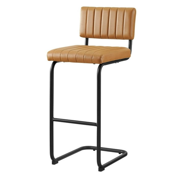 Bar Stool Chair Barstool, Set of 2, Tan Black, Vegan Leather, Metal, Mid Century Pub Cafe Bistro Dining Kitchen, Modern Contemporary HB34862