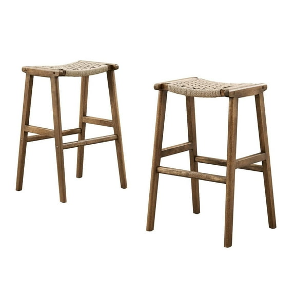 Bar Stool Chair Barstool, Set of 2, Walnut Natural, Wood, Pub Cafe Bistro Dining Kitchen Hospitality Restaurant, Modern Contemporary HB36089
