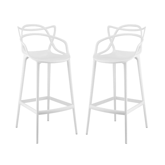 Bar Stool Chair Barstool, Set of 2, White, Plastic, Pub Cafe Bistro Dining Kitchen Hospitality Restaurant, Modern Contemporary HB32963