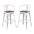 thumbnail image 1 of Bar Stool Chair Barstool, Set of 2, Wood, Metal Steel, White, Modern Contemporary Urban Design, Bar Pub Cafe Bistro Hotel Restaurant Hospitality, 1 of 5