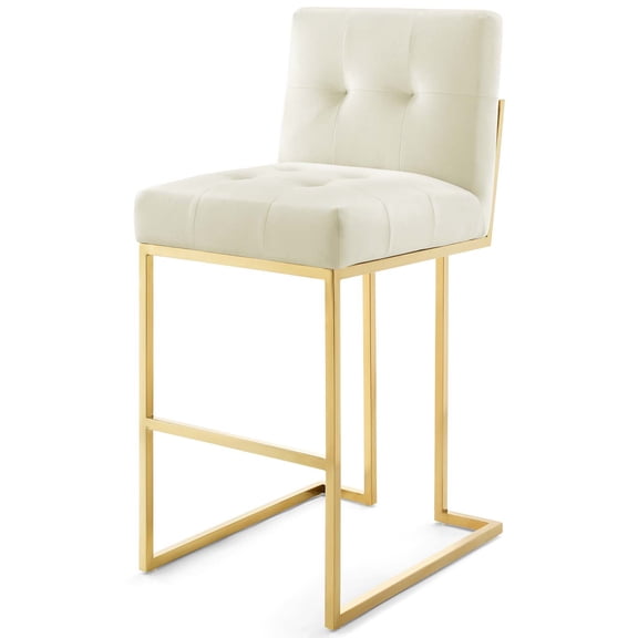 Bar Stool Chair Barstool, Velvet, Metal Steel, Gold Ivory White, Modern Contemporary Urban Design, Bar Pub Cafe Bistro Hotel Restaurant Hospitality