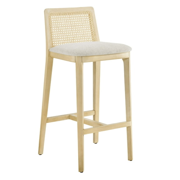 Bar Stool Chair Barstool, White, Fabric, Wood, Rattan, Bar Pub Cafe Bistro Dining Kitchen Hospitality Restaurant, Modern Contemporary, HB37095