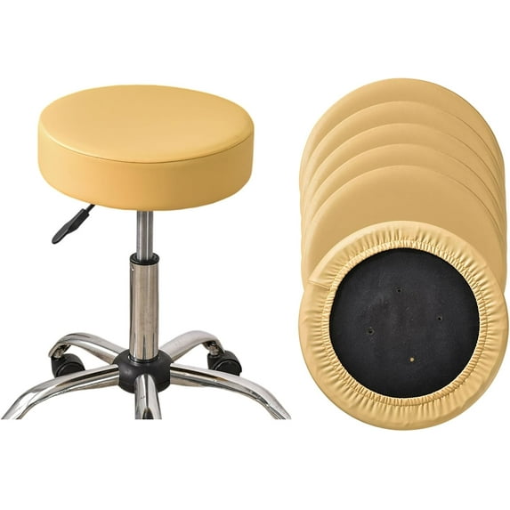 Bar Stool Cover Waterproof Round Seat Cushion Cover Stretch Barstool Slipcovers Set of 4 PU Leather Bar Chair Covers Yellow
