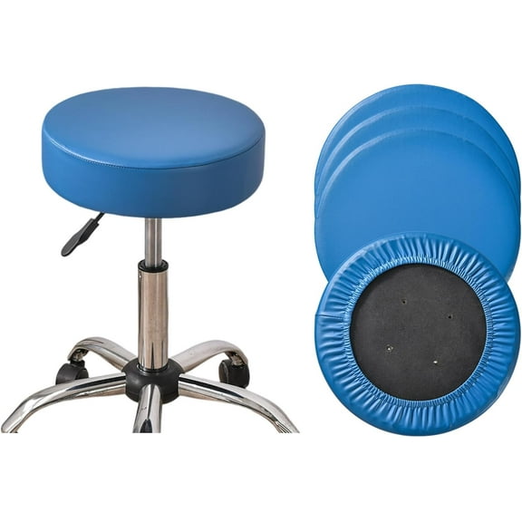 Bar Stool Cover Waterproof Round Seat Cushion Cover Stretch Barstool Slipcovers Set of 6 PU Leather Bar Chair Covers Blue