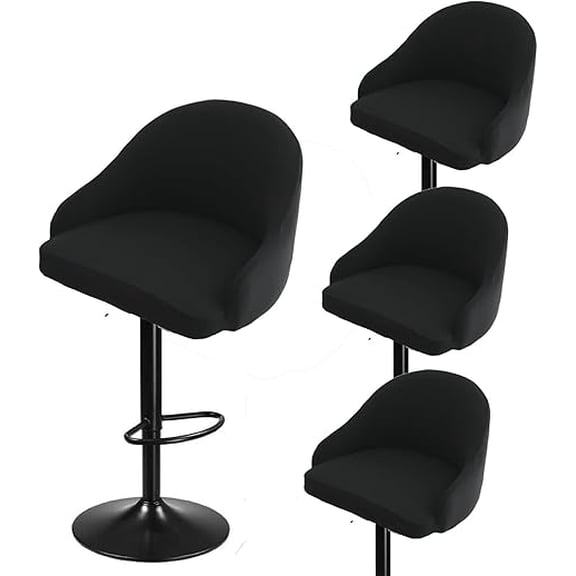 Bar Stool Cover With Back - Stretch Slipcover for Swivel and Counter Chairs, Armchair, Kitchen Island - Short Back, Round, Curved AccentBlack