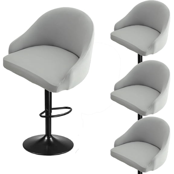 Bar Stool Cover With Back - Stretch Slipcover for Swivel and Counter Chairs, Armchair, Kitchen Island - Short Back, Round, Curved AccentLight Gray