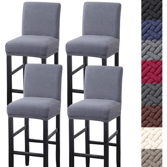 Bar Stool Covers,4 Pack Stretch Bar Stool Covers with Backs Jacquard Bar Stool Chair Covers Barstool Covers Slipcovers with Back Pub Counter Stool Chair Covers with Elastic Bands Gray