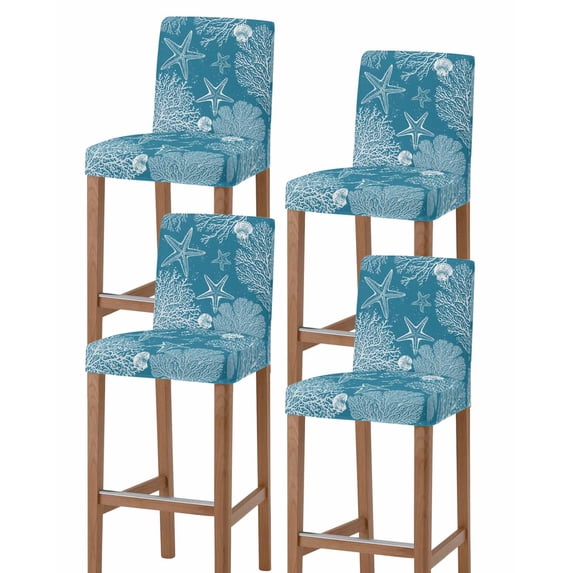 Bar Stool Covers Blue Coral Bar Chair Cover Set of 4 Stretch Elastic ...