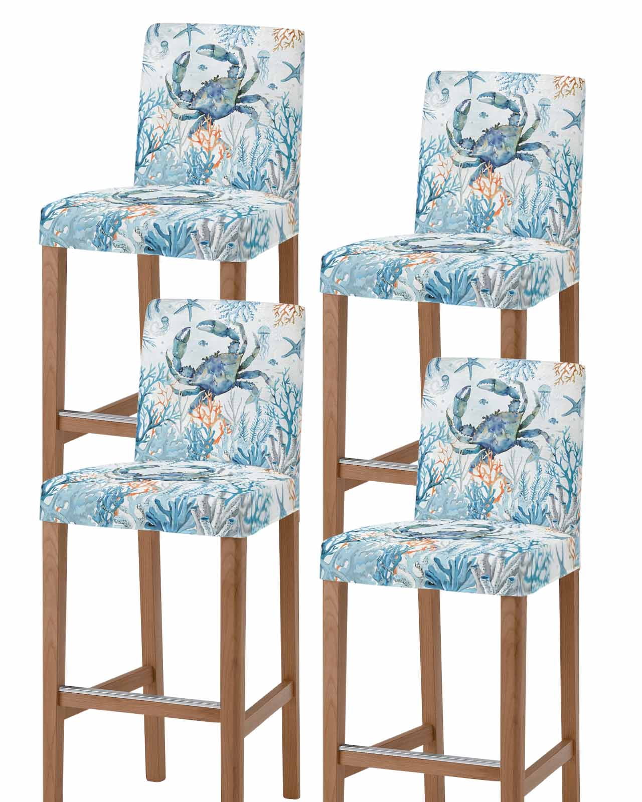Bar Stool Covers Blue Crab Bar Chair Cover Set of 4 Stretch Elastic ...
