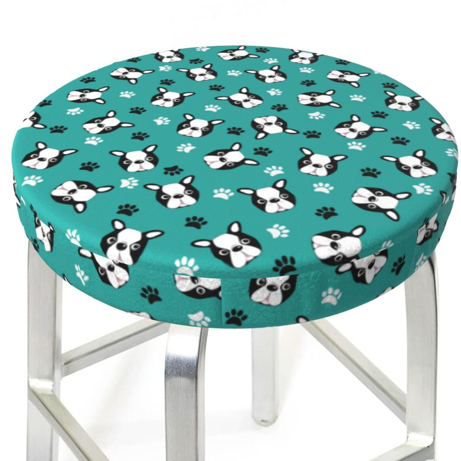 Bar Stool Covers, Boston terrier puppy dog green NonSlip Bar Stool