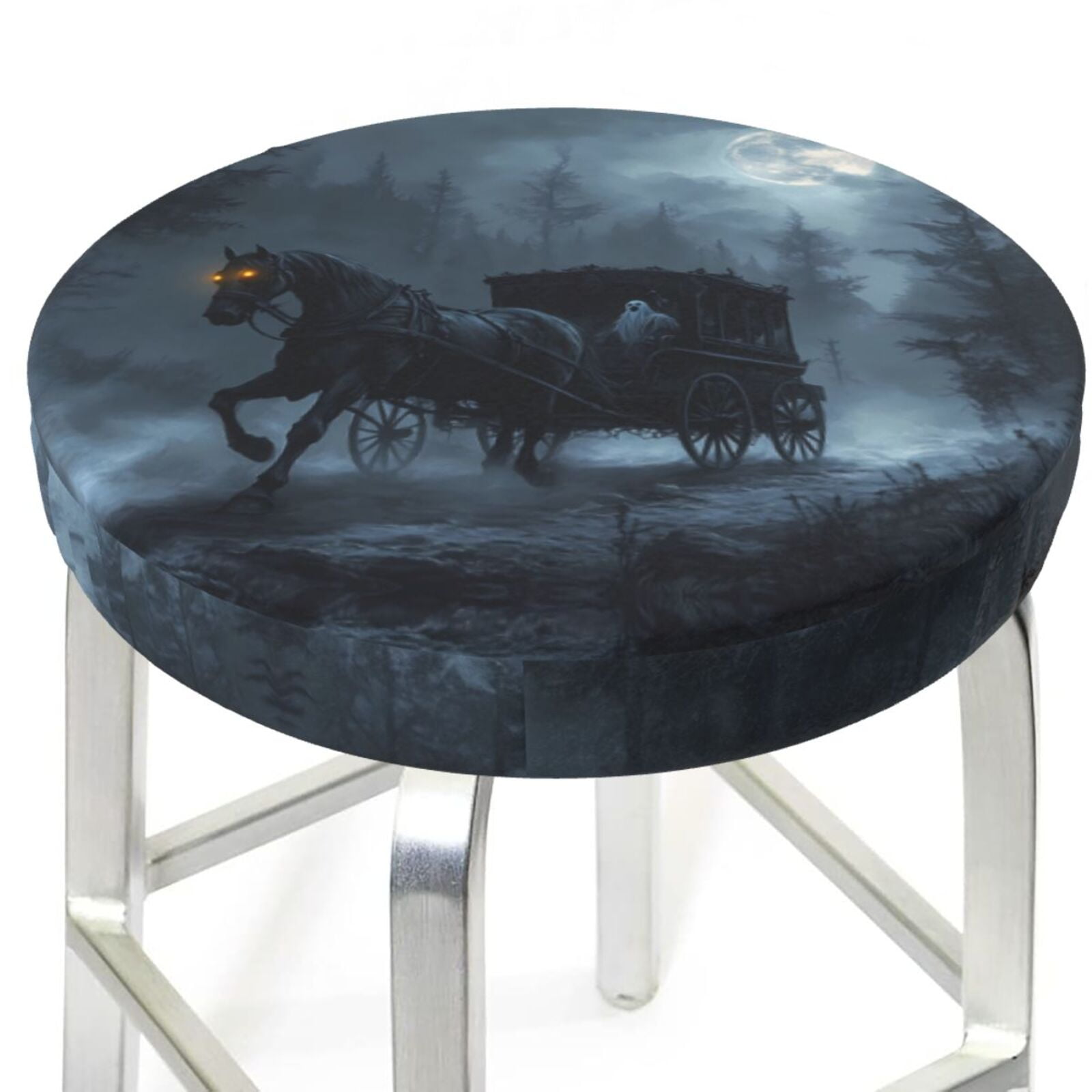 Bar Stool Covers, Halloween Forest Skeleton Carriage NonSlip Bar Stool