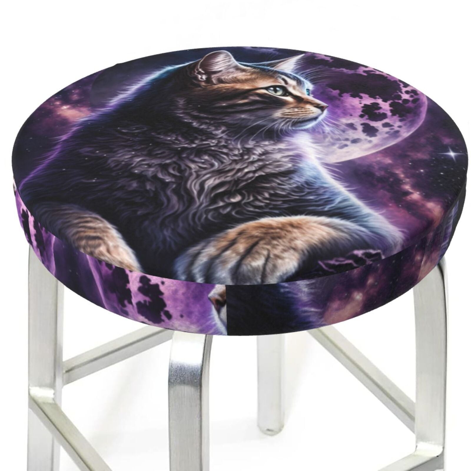Bar Stool Covers, Purple Moon Cat NonSlip Bar Stool Seat Covers 1214