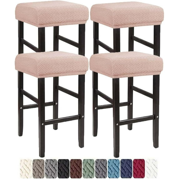 Bar Stool Covers Rectangle Set of 4/2/1 Saddle Bar Stool Covers Slipcover Stool Cushion Covers Stretch Vanity Stool Cover Washable Counter Stool Chair Covers slipcover,Khaki,4pcs