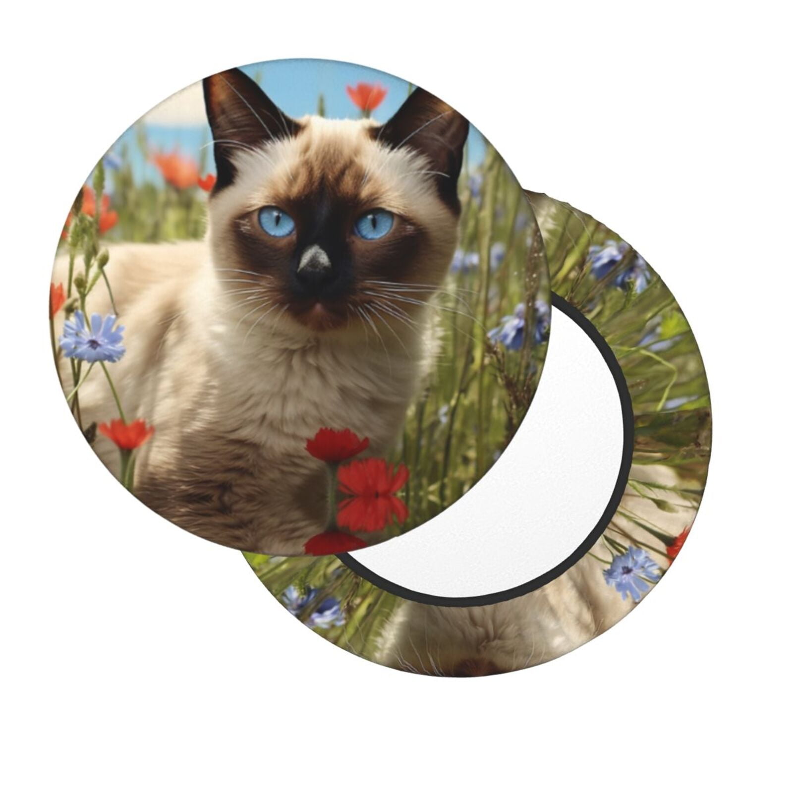 Bar Stool Covers Round, Adorable Flower Cat Waterproof Round Bar Stool