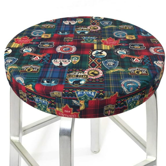 Bar Stool Covers Round, Adventure Camping Badge Bar Stool Cushion Covers Seat Cushion with Elastic Bands, Chairs Covers for Kitchen Dining Room 12-14 Inch