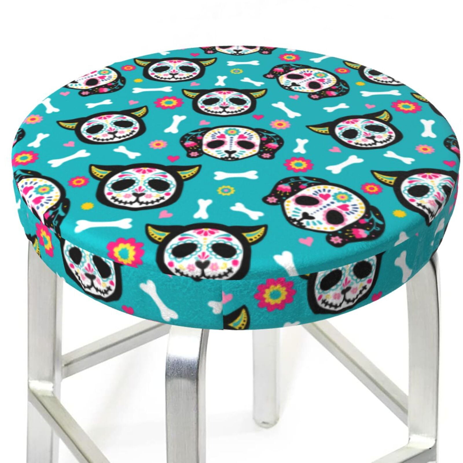 Bar Stool Covers Round, Cartoon Dog And Cat Washable Round Seat Covers