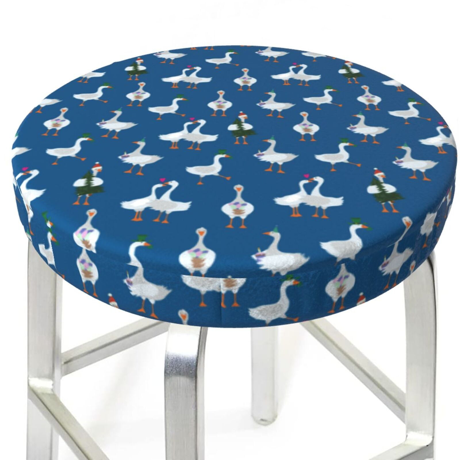 Bar Stool Covers Round Cartoon Geese With Xmas AntiSlip Soft Round