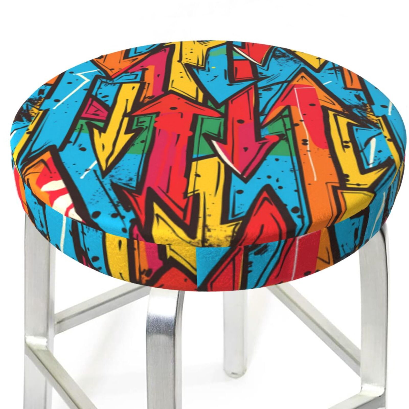 Bar Stool Covers Round, Colorful Arrow Graffiti Pattern Bar Stool ...