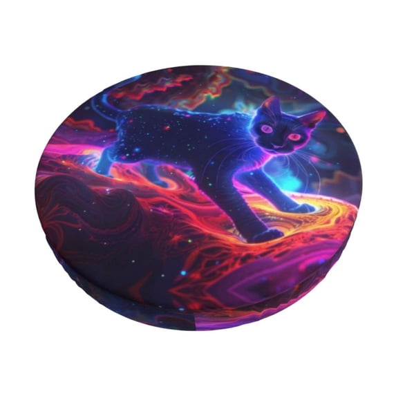 Bar Stool Covers Round, Cosmic Cat Psychedelic Journey Bar Stool Cushion Covers Seat Cushion With Elastic Bands, Chairs Covers For Kitchen Dining Room 12-14 Inch