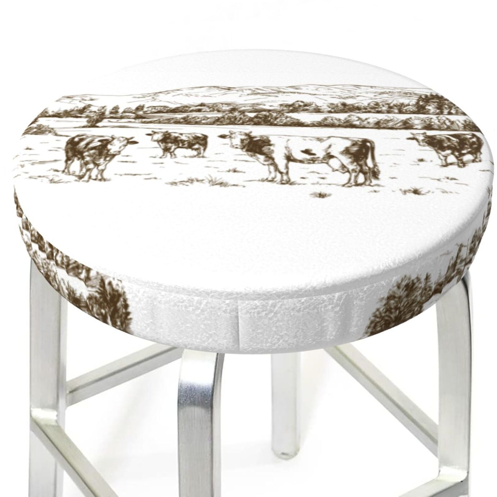 Bar Stool Covers Round Cows Grazing On The Meadow 2 AntiSlip Soft