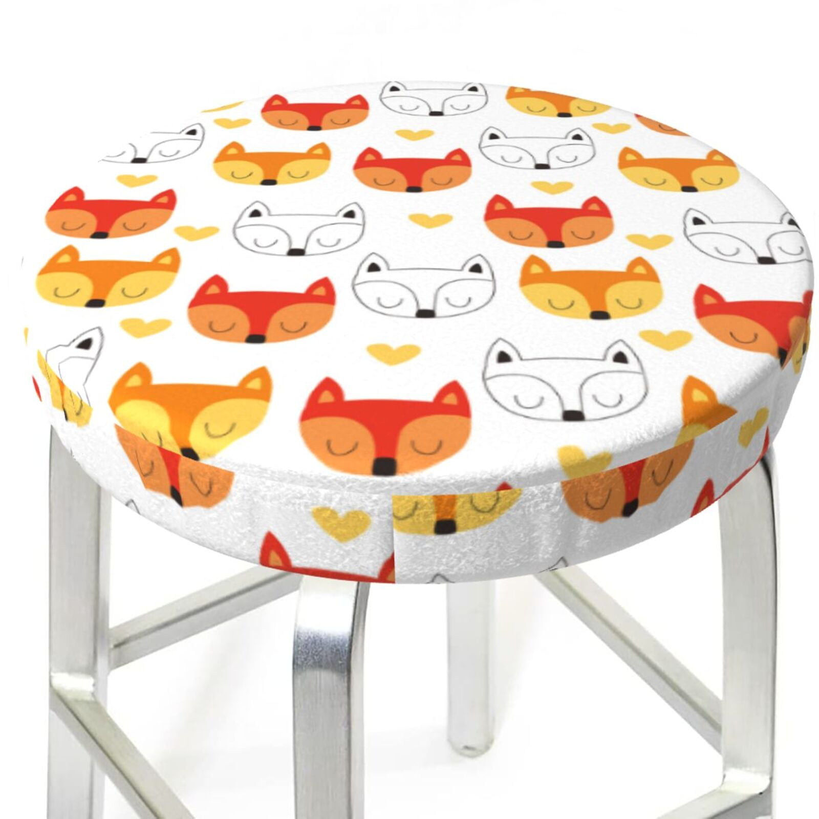 Bar Stool Covers Round Cute Fox with Heart AntiSlip Soft Round Chair