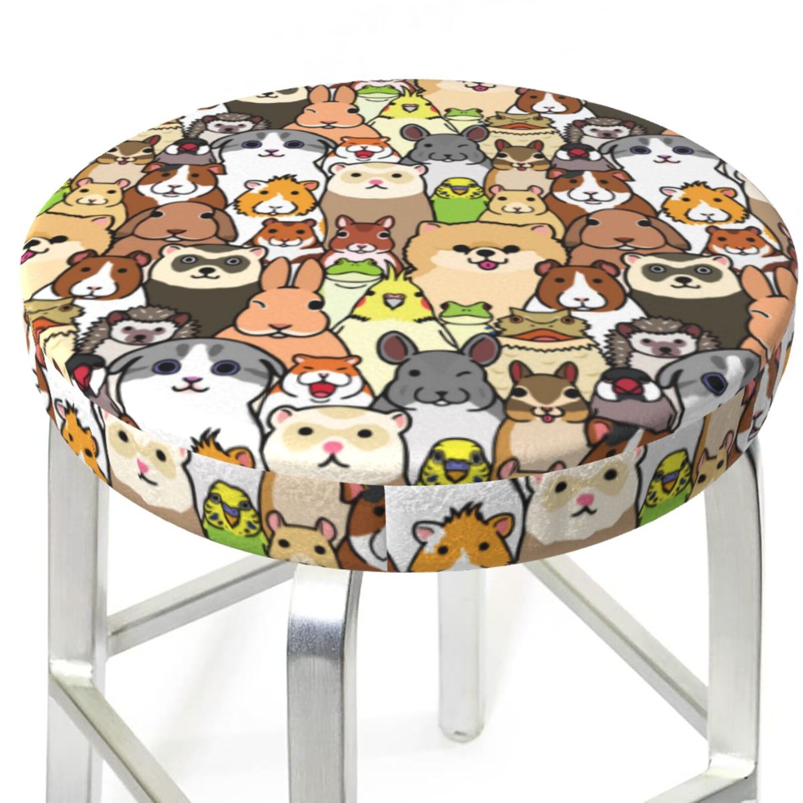 Bar Stool Covers Round Doodle Pet Animals Face AntiSlip Soft Round
