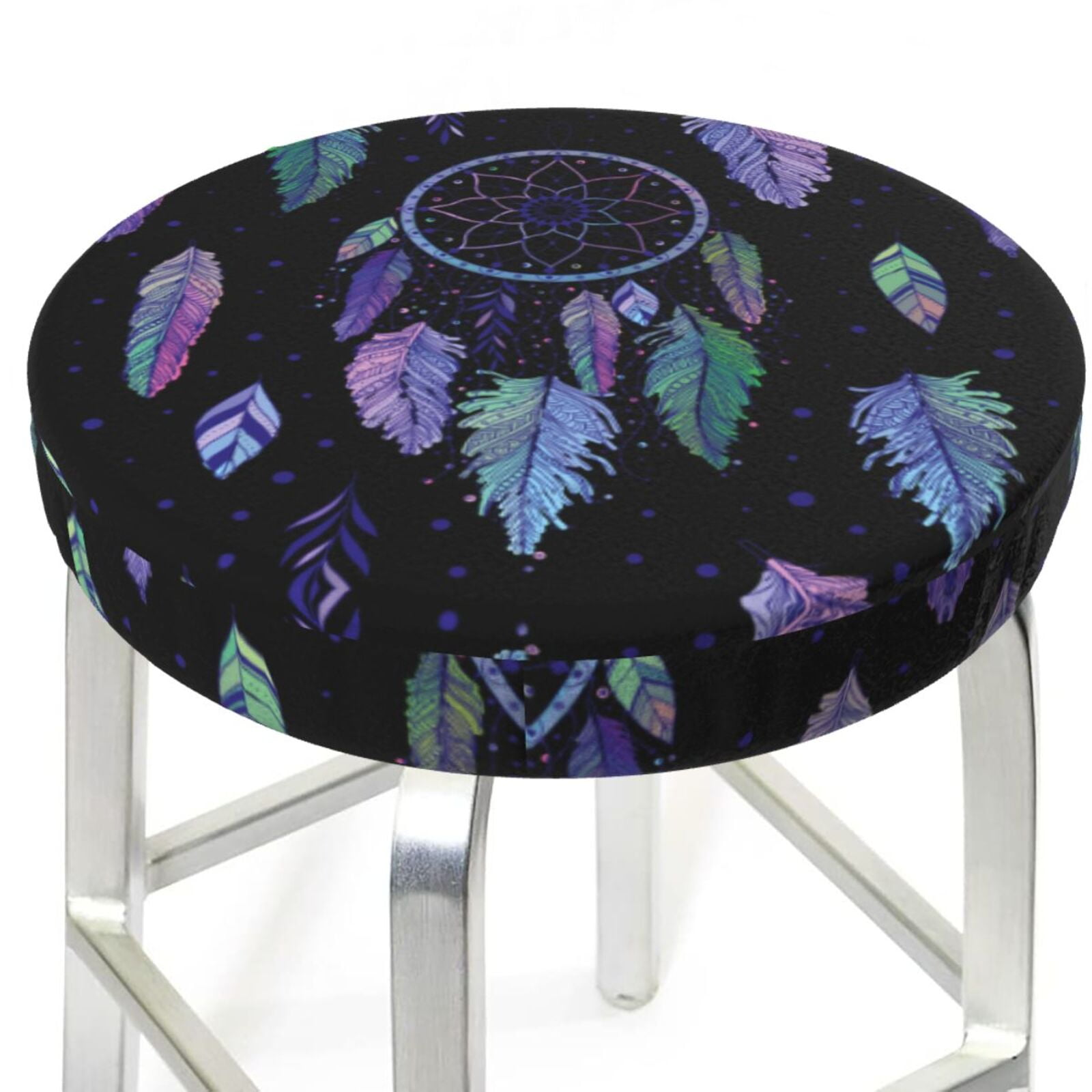 Bar Stool Covers Round Dreamcatcher With Colorful Feathers AntiSlip