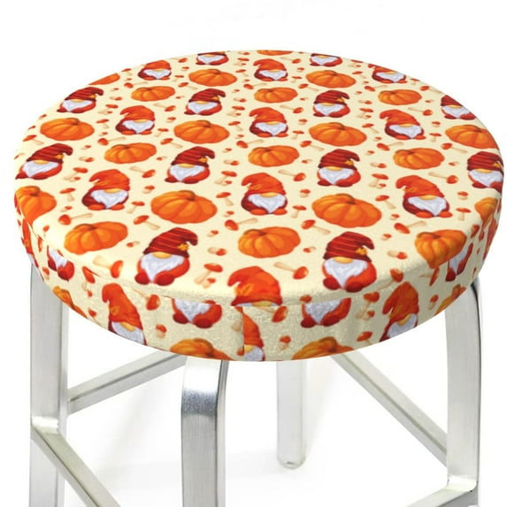 Bar Stool Covers Round, Gnomes Pumpkin And Mushrooms Bar Stool Cushion Covers Seat Cushion with Elastic Bands, Chairs Covers for Kitchen Dining Room 12-14 Inch