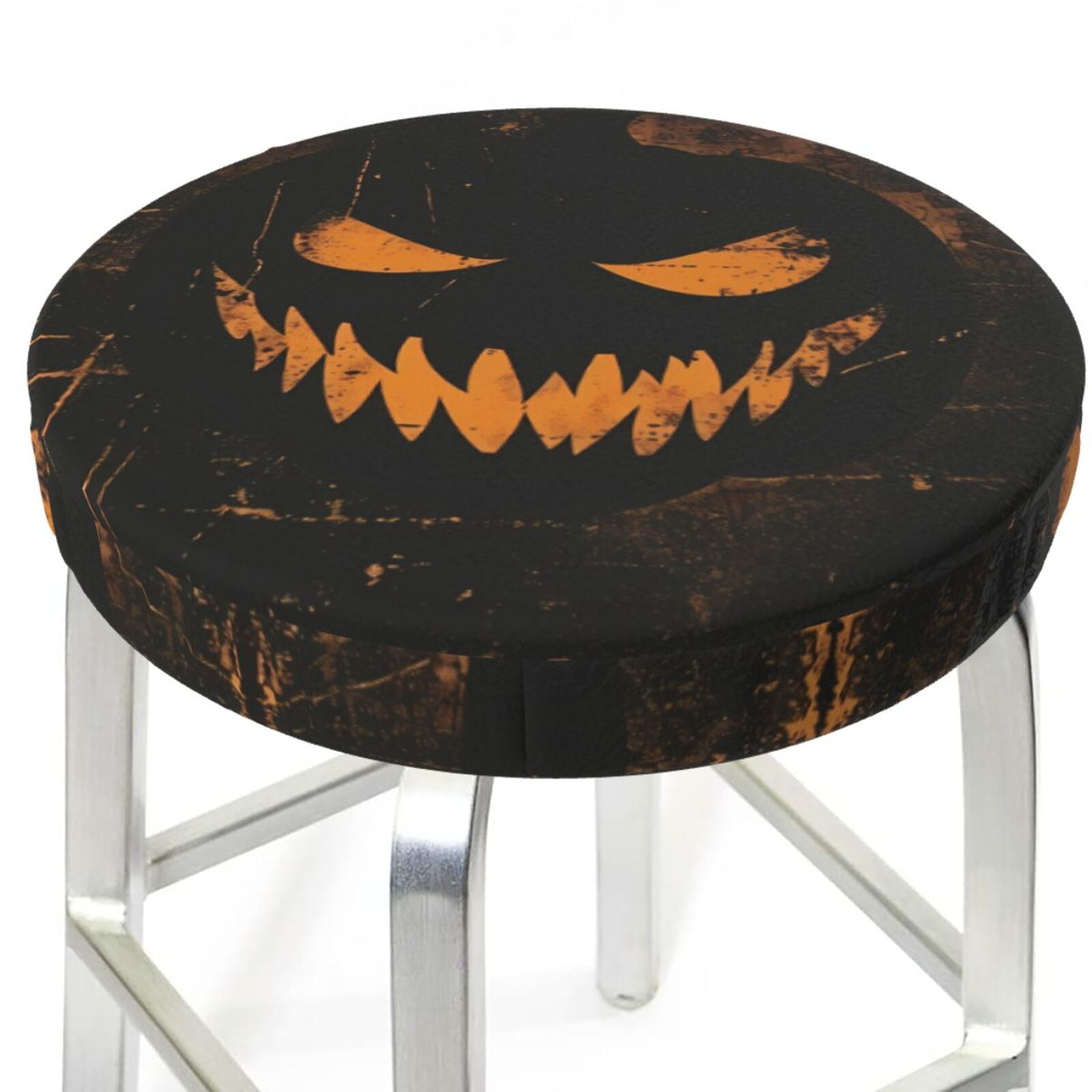 Bar Stool Covers Round Grunge Halloween Pumpkin AntiSlip Soft Round