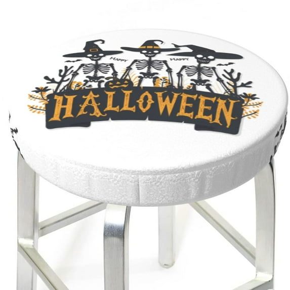 Bar Stool Covers Round, Halloween Skeleton 3 Bar Stool Cushion Covers Seat Cushion with Elastic Bands, Chairs Covers for Kitchen Dining Room 12-14 Inch