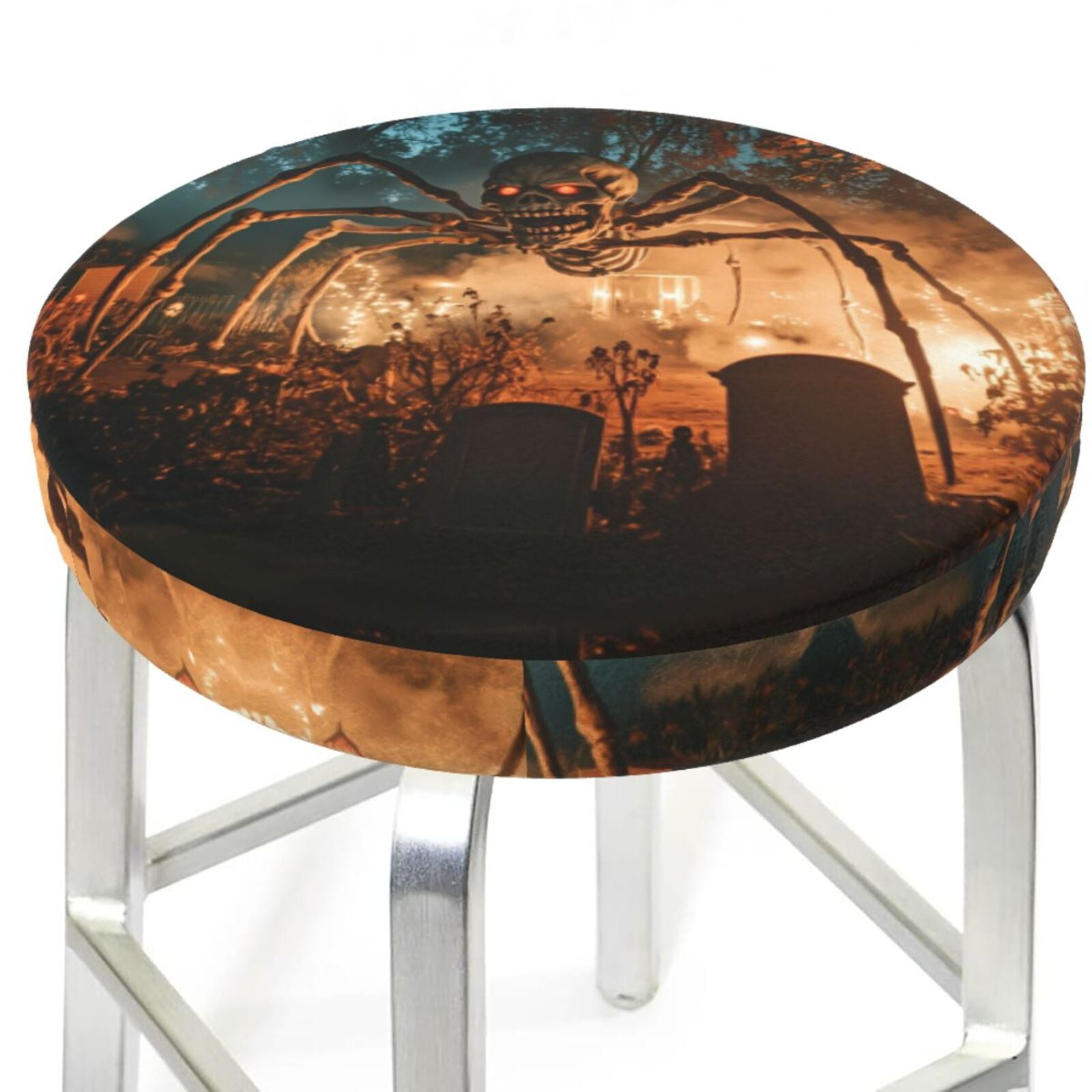 Bar Stool Covers Round Halloween Spider Skull Monster A AntiSlip