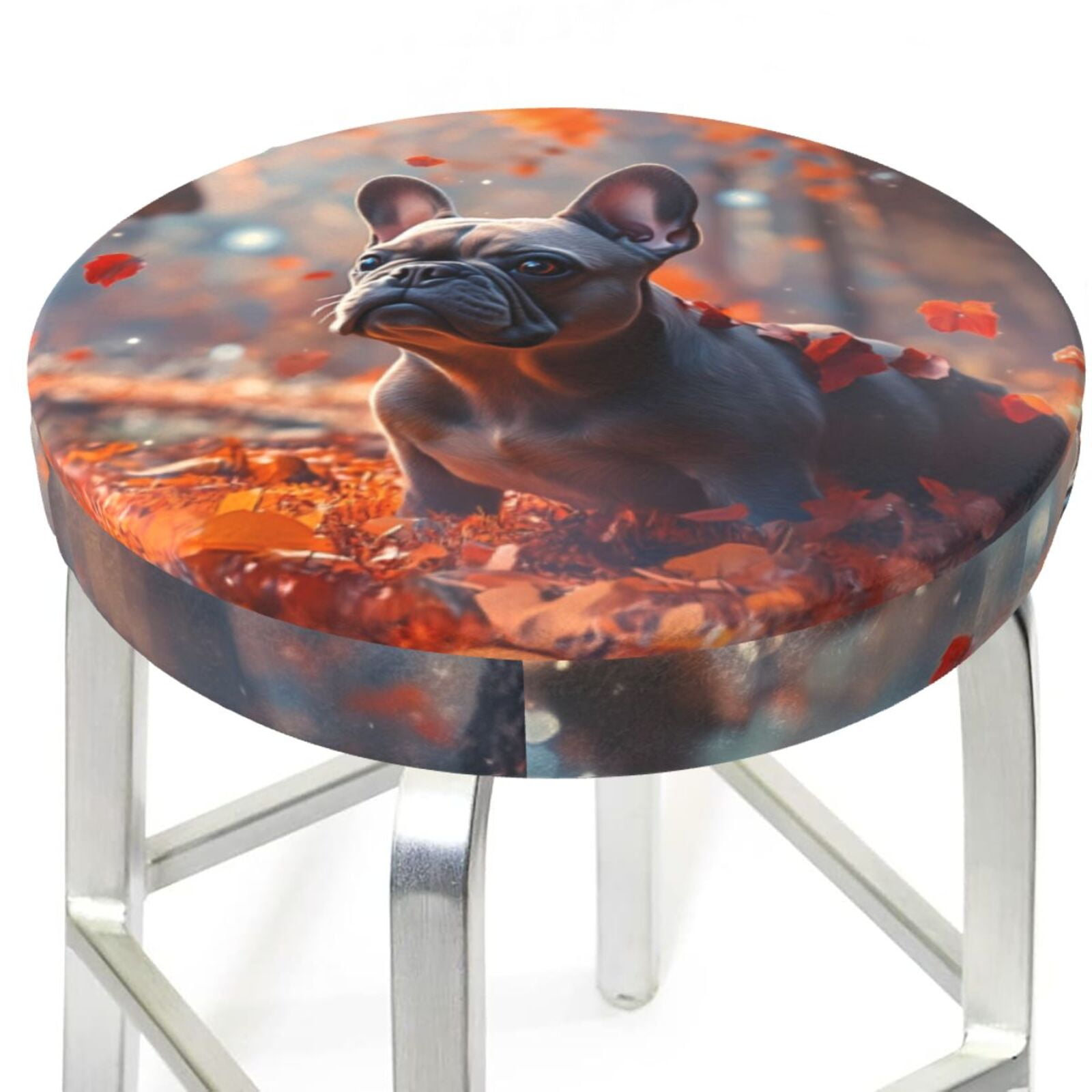 Bar Stool Covers Round Maple Leaf Mushroom French Bulldog AntiSlip