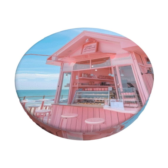 Bar Stool Covers Round, Pastel Pink Beach Cafe Bar Stool Cushion Covers Seat Cushion With Elastic Bands, Chairs Covers For Kitchen Dining Room 12-14 Inch
